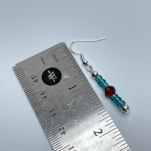 Stunning Red AB Crystal Teal Blue Glass Seed Bead Bar Necklace Earrings Set - Picture 8 of 9